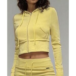 Verdusa Women's Zip Up Cropped Hooded Sweatshirts Yellow Womens L